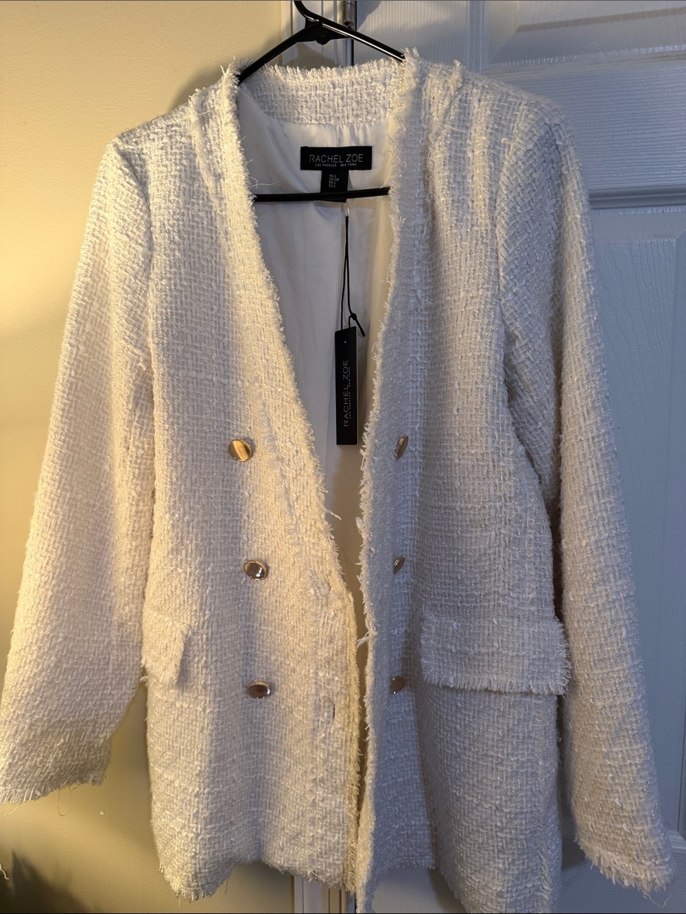 Rachel Zoe Cream Bouclé Double-Breasted Blazer